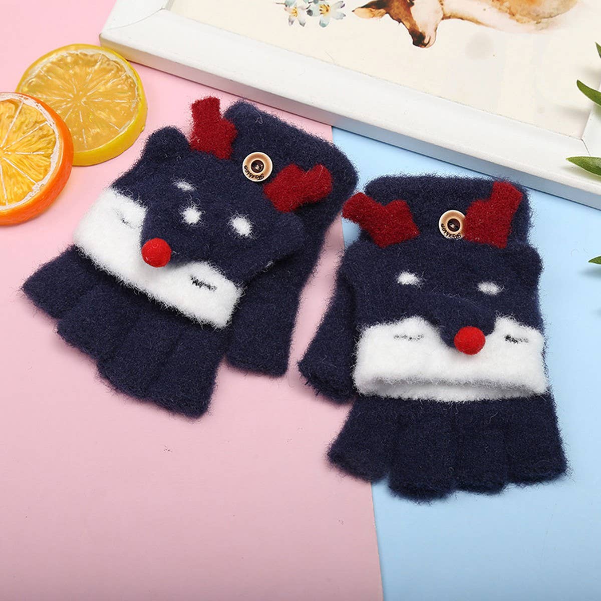 CWAG00564_KIDS WINTER KNIT FOX FINGER FLIP GLOVES