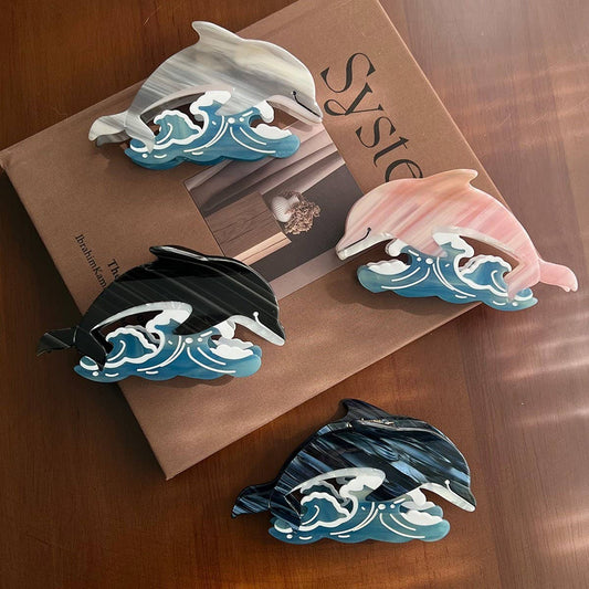 Ocean Wave Dolphin Shark Large Acetate Hair Claw_CWAHA5965