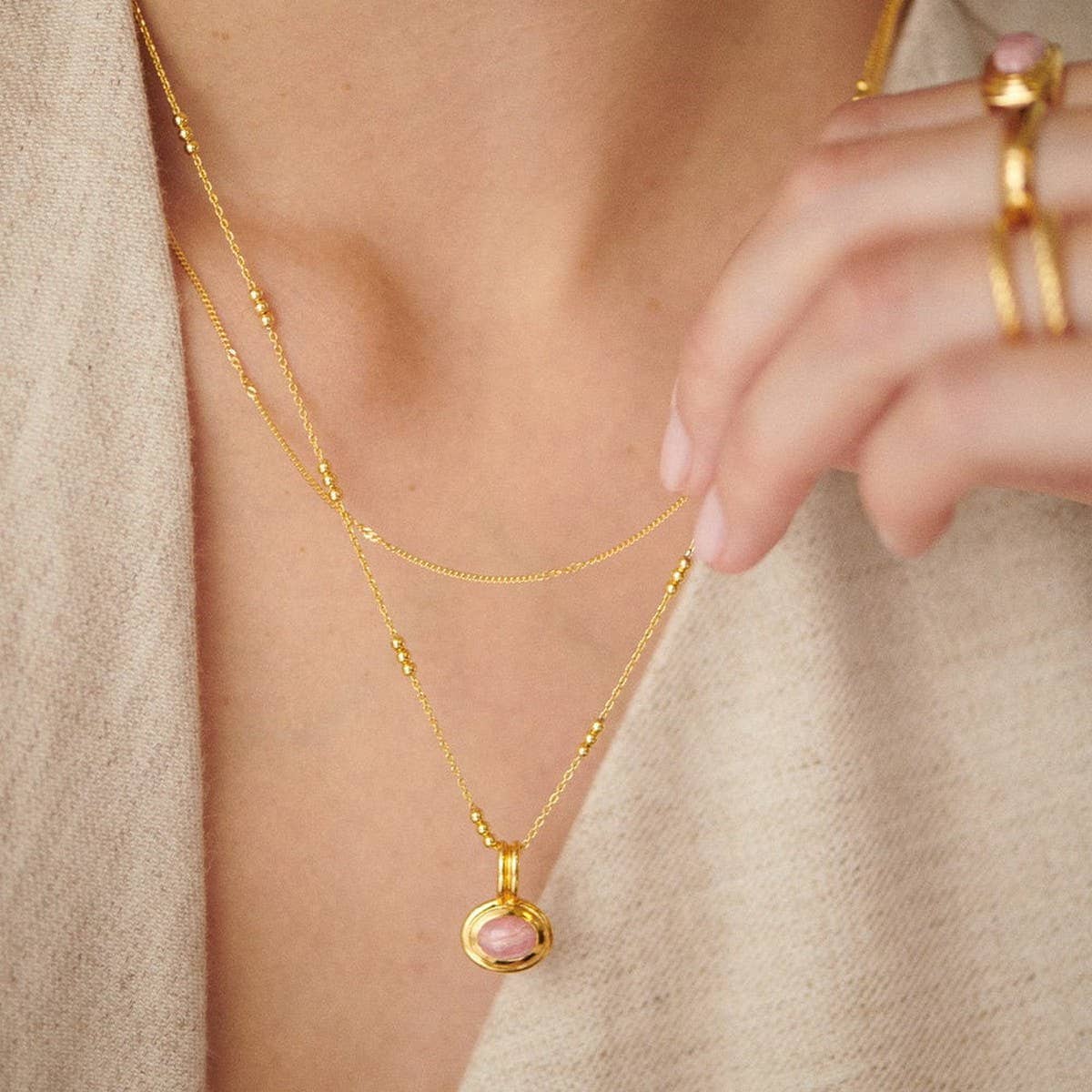 Stainless Steel Multi-Layered Gemstone Necklace_CWMM5733