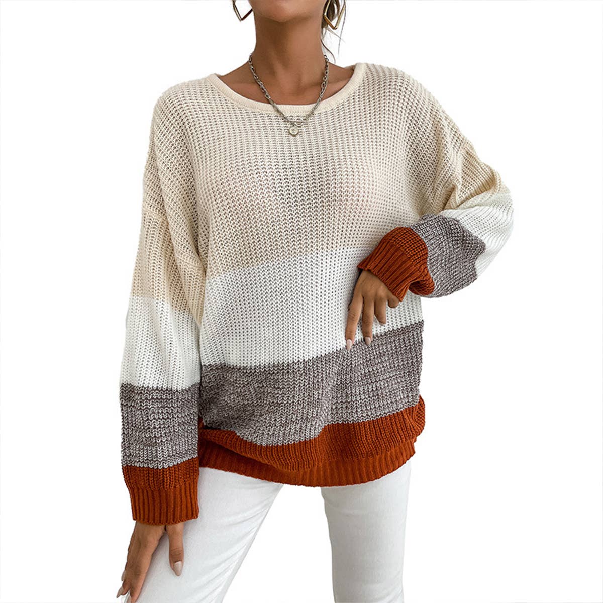 Base pullover sweater in contrasting colors