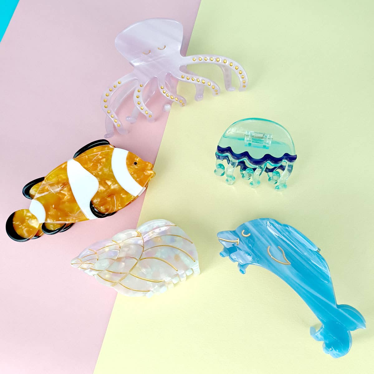 OCEAN BEACH FISH SEASHELL ACRYLIC HAIR CLAW CLIPS _CWAHA0552