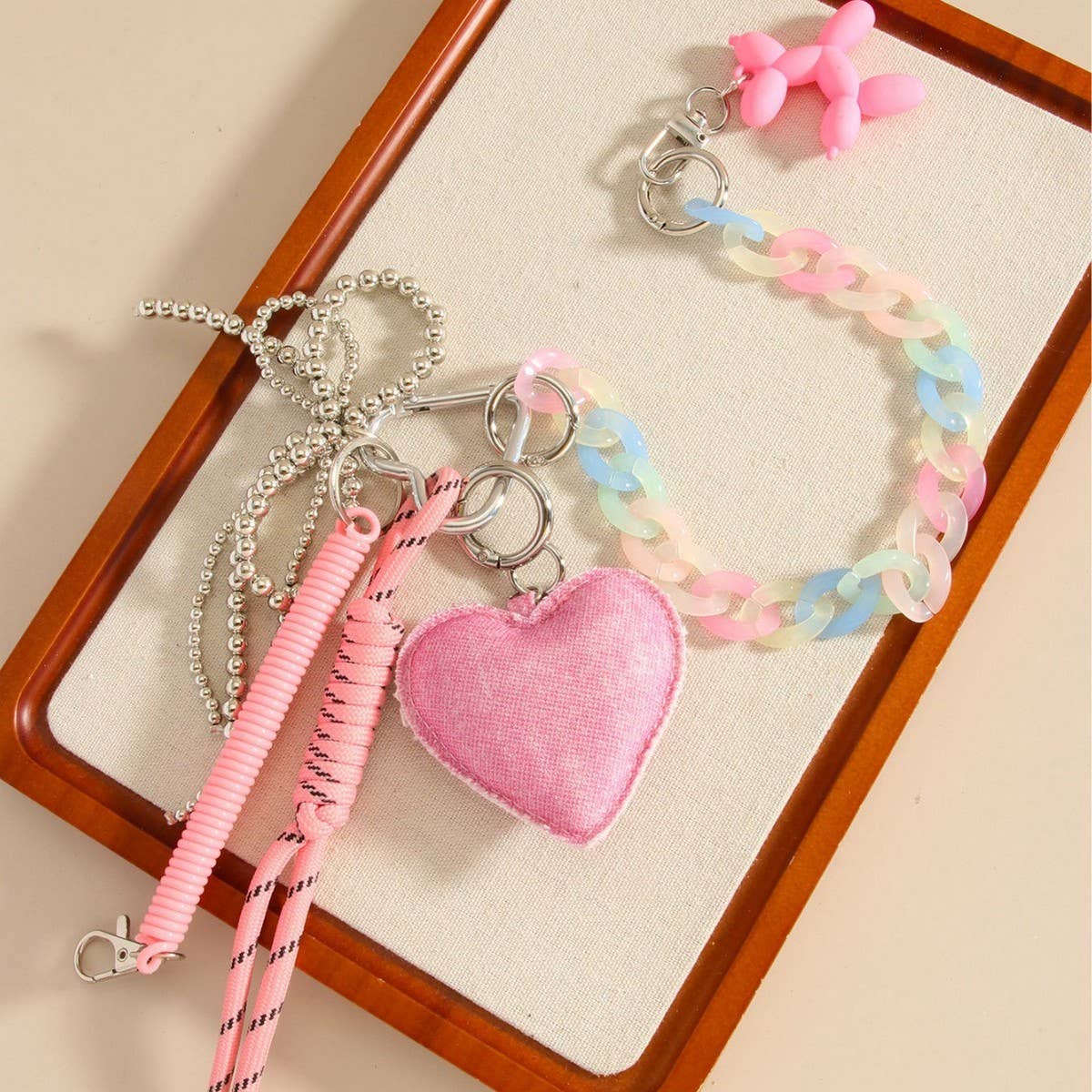 Pink Heart & Bow Keychain with Balloon Dog_CWMM7819