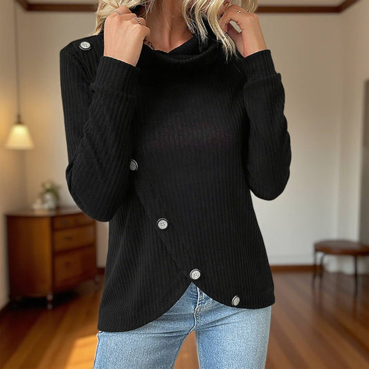 Jump-neck long sleeve irregular knitwear