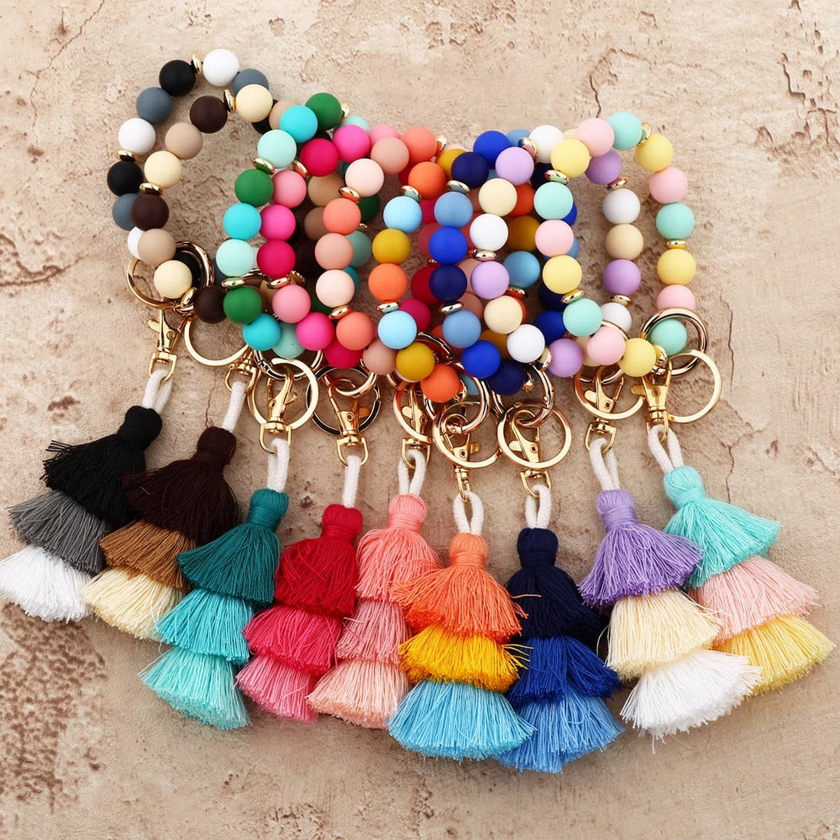Women??¢s Tassel Silicone Bead Keychain Bracelet_CWAB5029