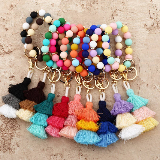 Women??¢s Tassel Silicone Bead Keychain Bracelet_CWAB5029