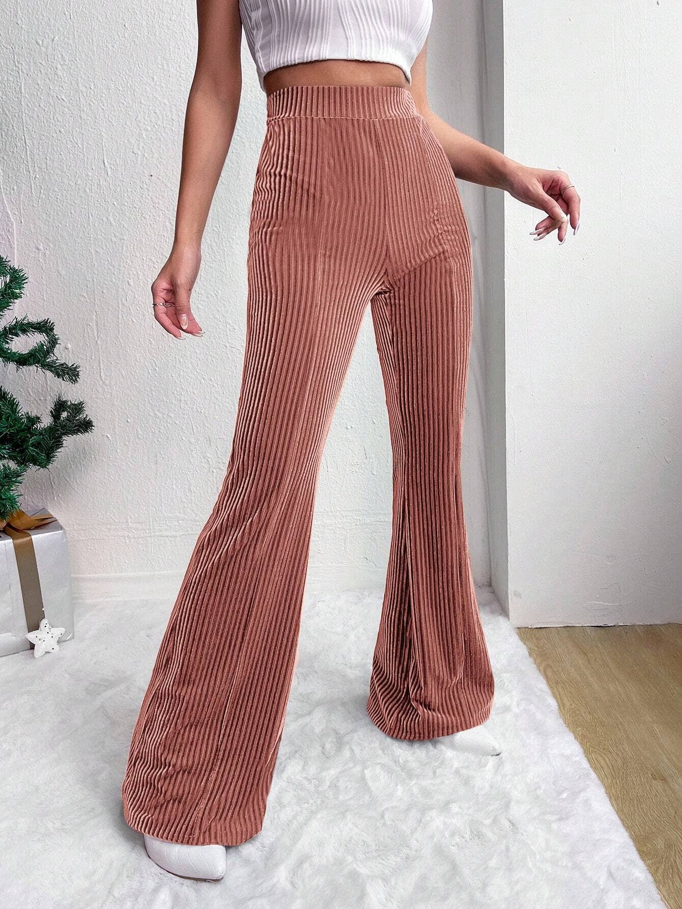 CORDUSTER FLARES SOLID COLOR WIDE-LEG PANTS