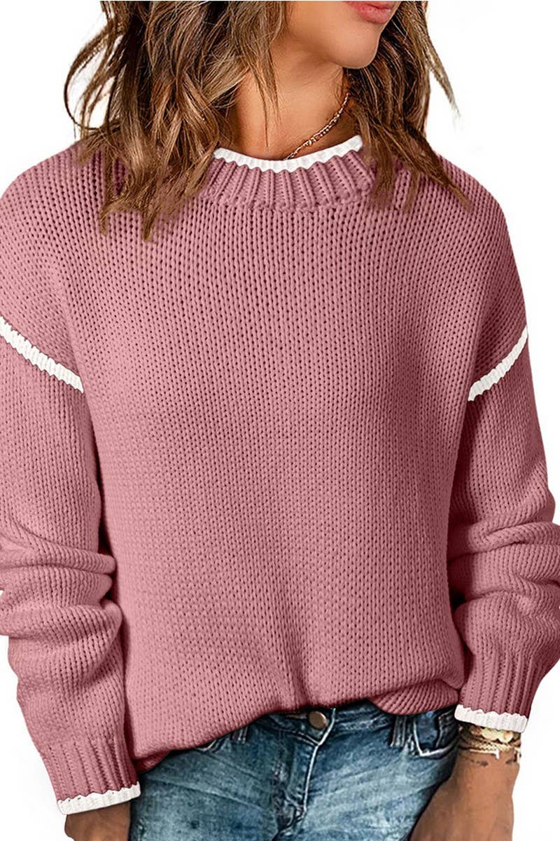 CWOSWL07715-COLORBLOCK CHRISTMAS SWEATER WOMEN CASUAL PULLOV