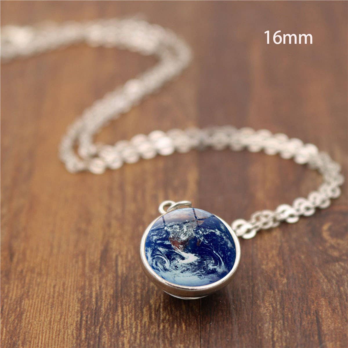 EARTH PATTERN CRYSTAL GLASS BALL PENDANT NECKLACE