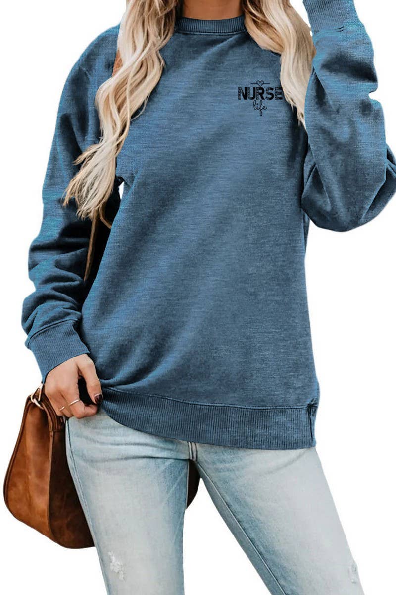 WOMEN NURSE PRINTING RIBBED OVERSIZED PULLOVER_CWTSTL0459