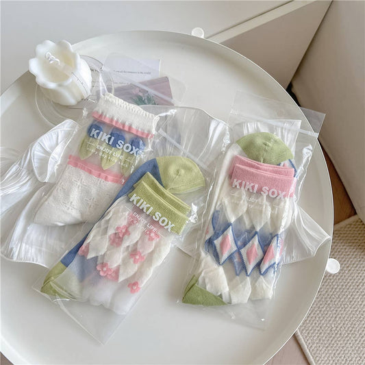 2024 NEW DIAMOND CHECK THIN SOCKS_CWMS0548