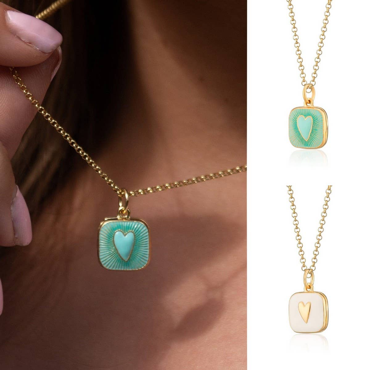 SIMPLE STAINLESS STEEL COLORFUL HEART NECKLACE_CWMM3823