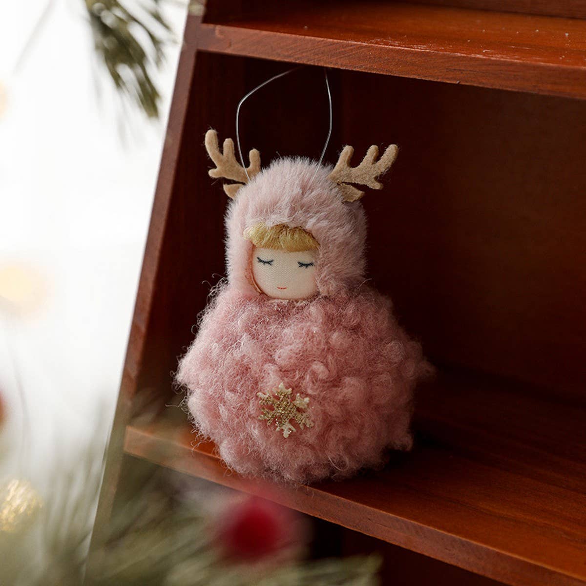 Plush Girl Doll with Antlers Christmas Ornament_CWMM9683