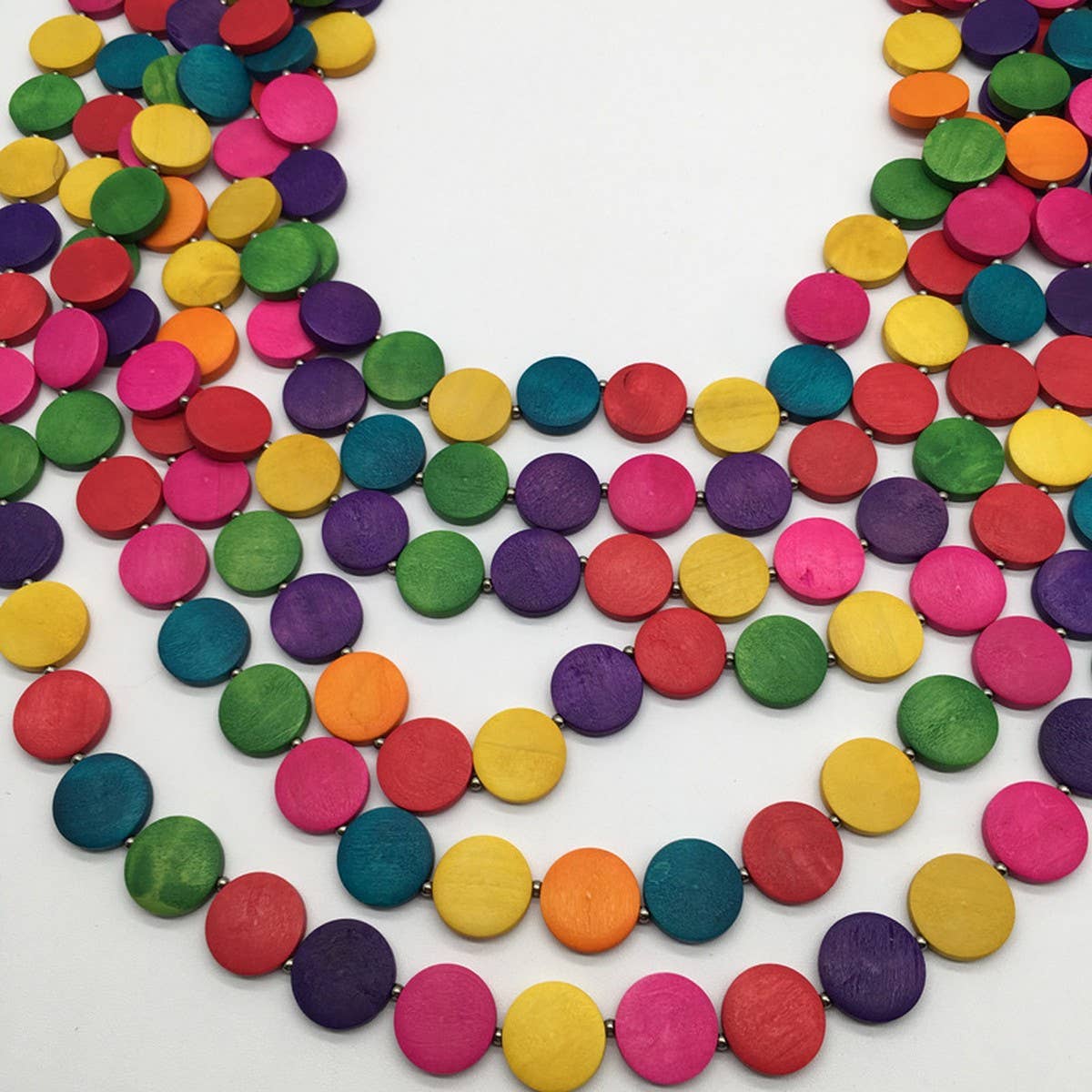COLORFUL WOODEN DISC LONG MULTI-LAYER NECKLACE
