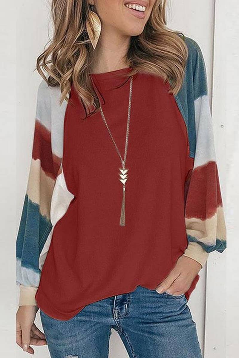 WOMEN COLOR MATCHING PUFF SLEEVE BLOUSE_CWTBLL0578