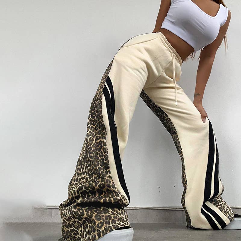 Leopard high-waisted loose straight-leg pants