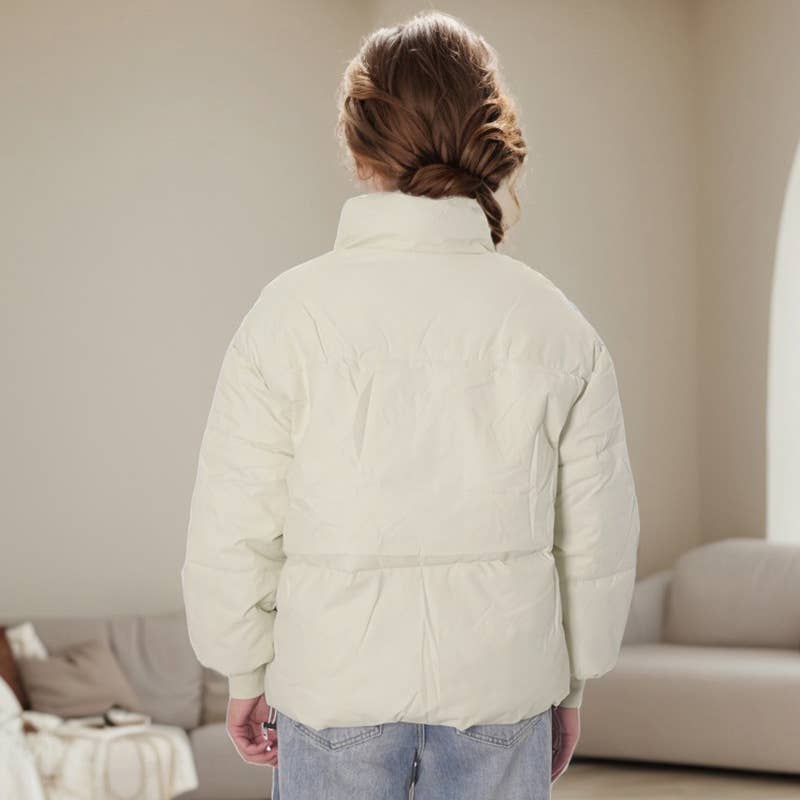 SOLID COLOR STAND-UP COLLAR LONG SLEEVES JACKET