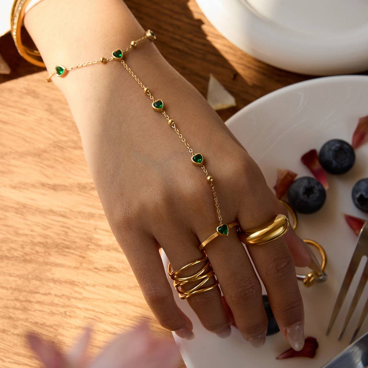 Luxury Stainless Steel Finger Chain Ring Bracelet