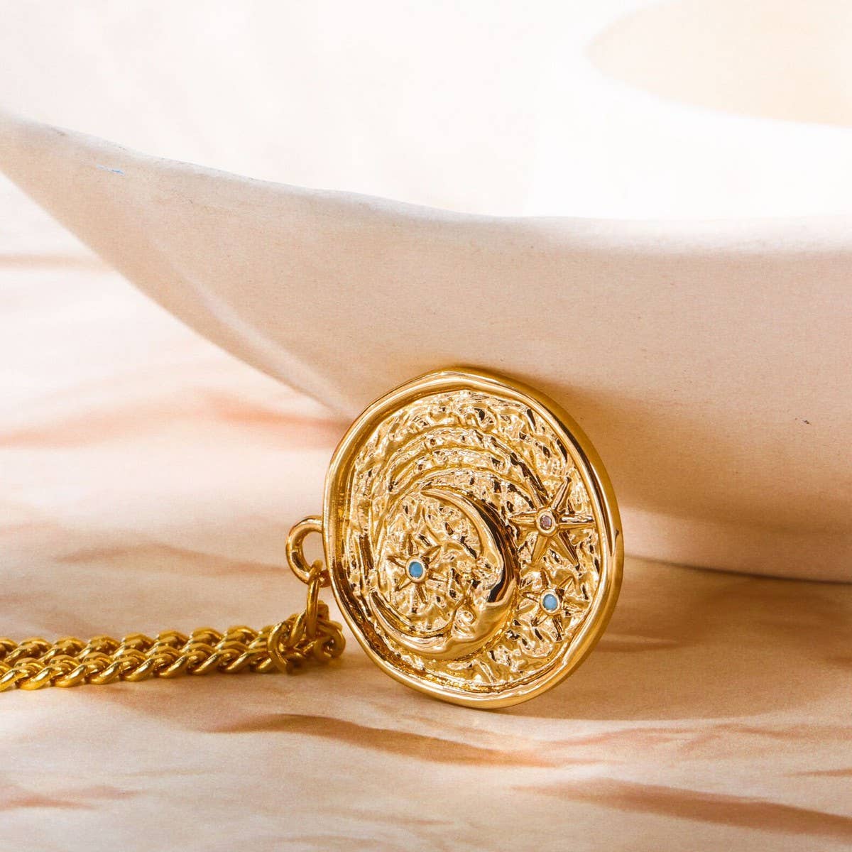 Gold Moon Zircon Pendant Necklace