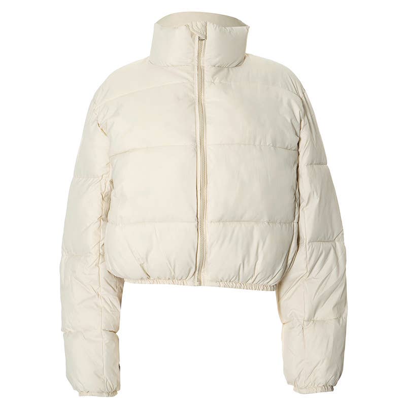 SOLID COLOR STANDING COLLAR WARM SHORT JACKET