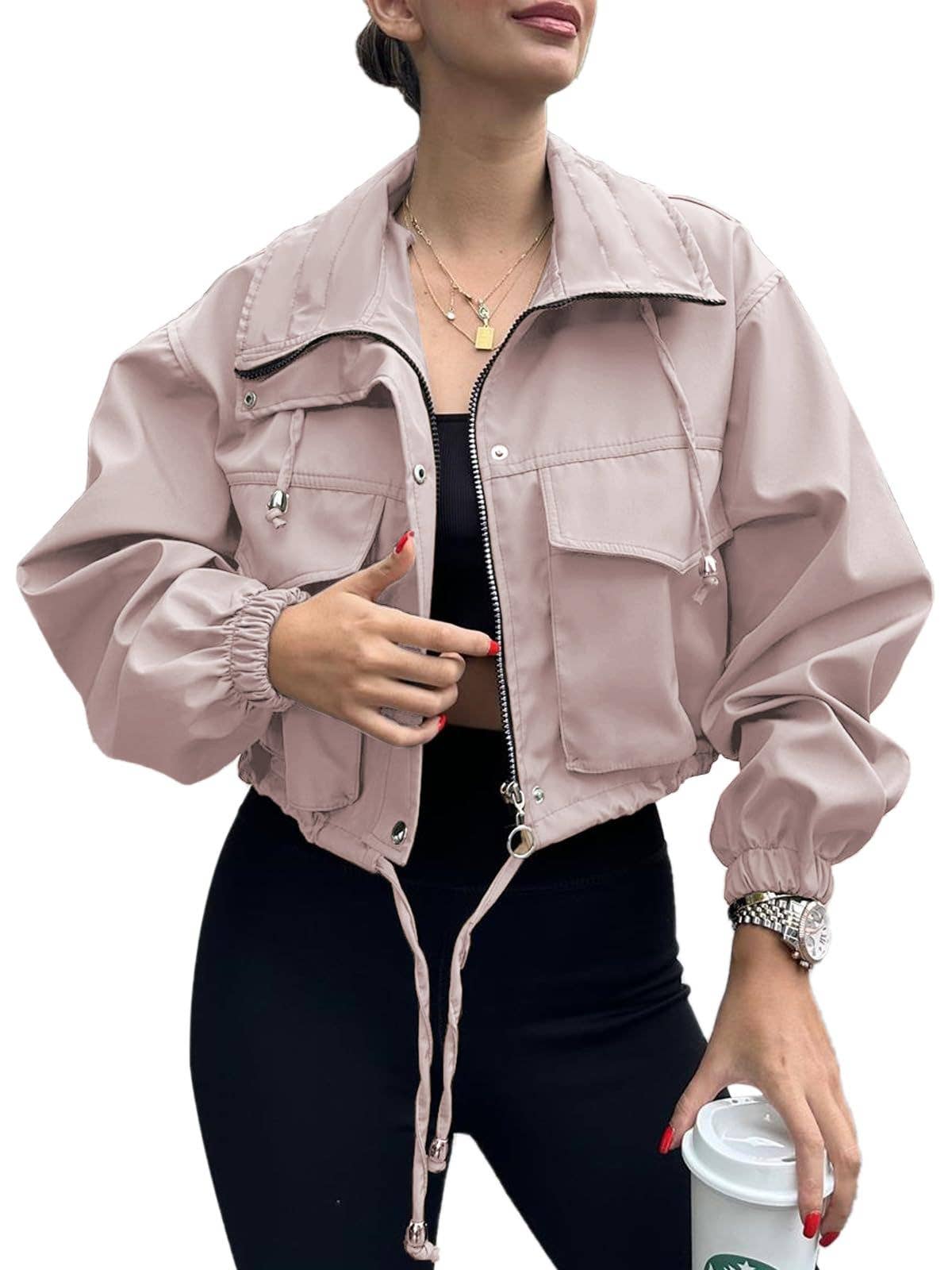 Short large lapel zipper jacket