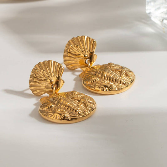 DESIGN RELIEF 18K GOLD SHELL STARFISH EARRINGS
