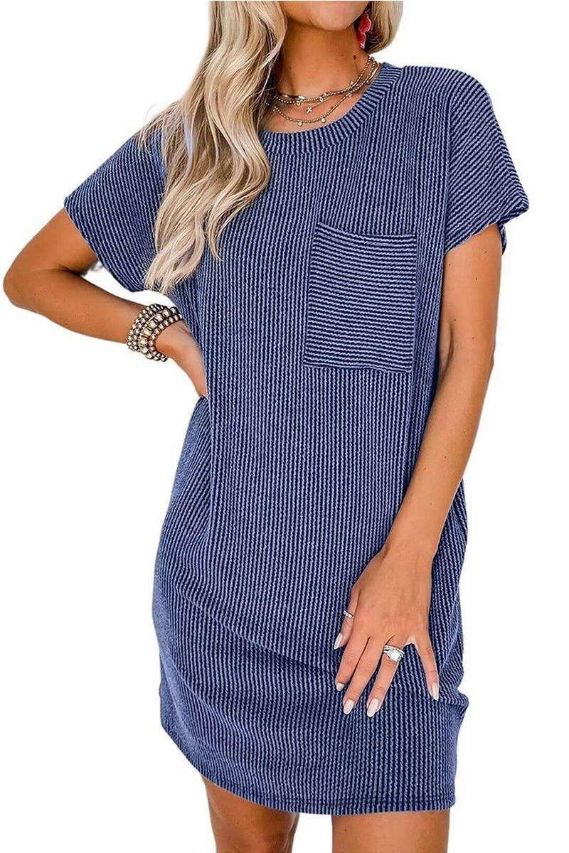 CWDSD4156_CASUAL COLOR CONTRAST TWIST POCKET DRESS