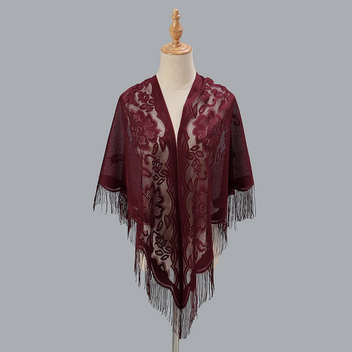 Breathable Tassel Triangle Scarf - Hollow Knit Wrap_CWMM1993