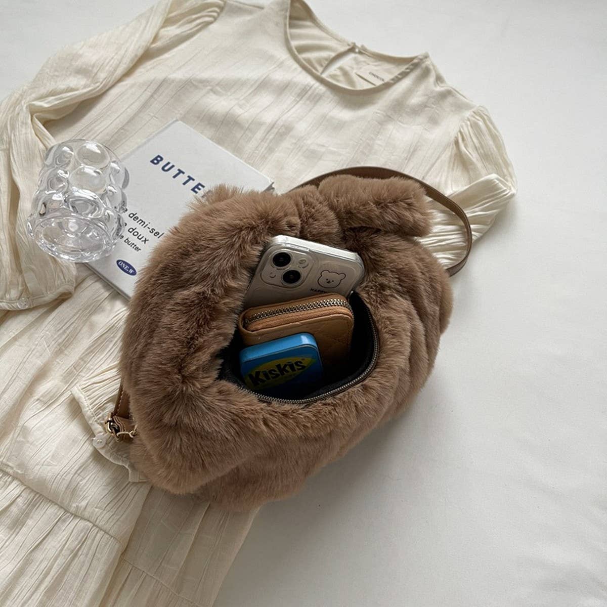 WINTER SOLID COLOR PLEATED CROSSBODY PLUSH BAG_CWAB3923