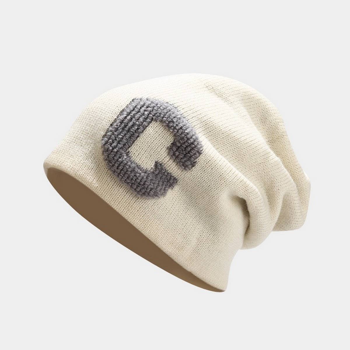 LARGE HEAD CIRCUMFERENCE C LETTERLOOSE KNITTED HAT_CWAH2075