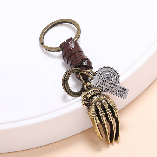 VINTAGE BRAIDED ALLOY BONE COWHIDE KEYCHAIN