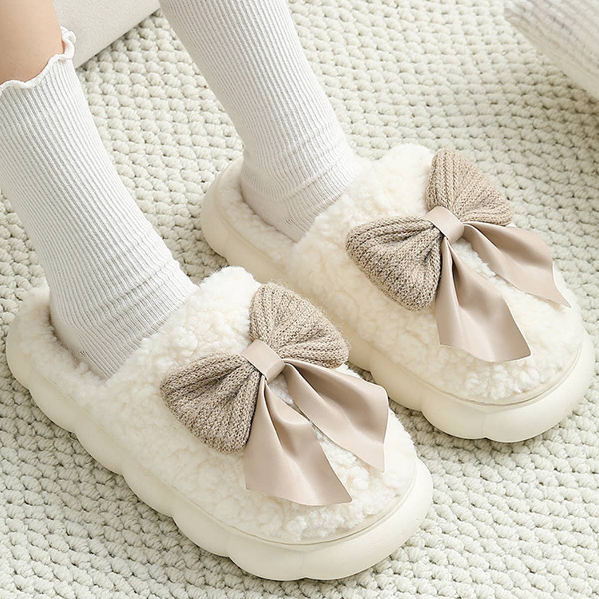 WOMEN BOWKNOT COMFORT WARM INDOOR SLIPPERS_CWSHS0296