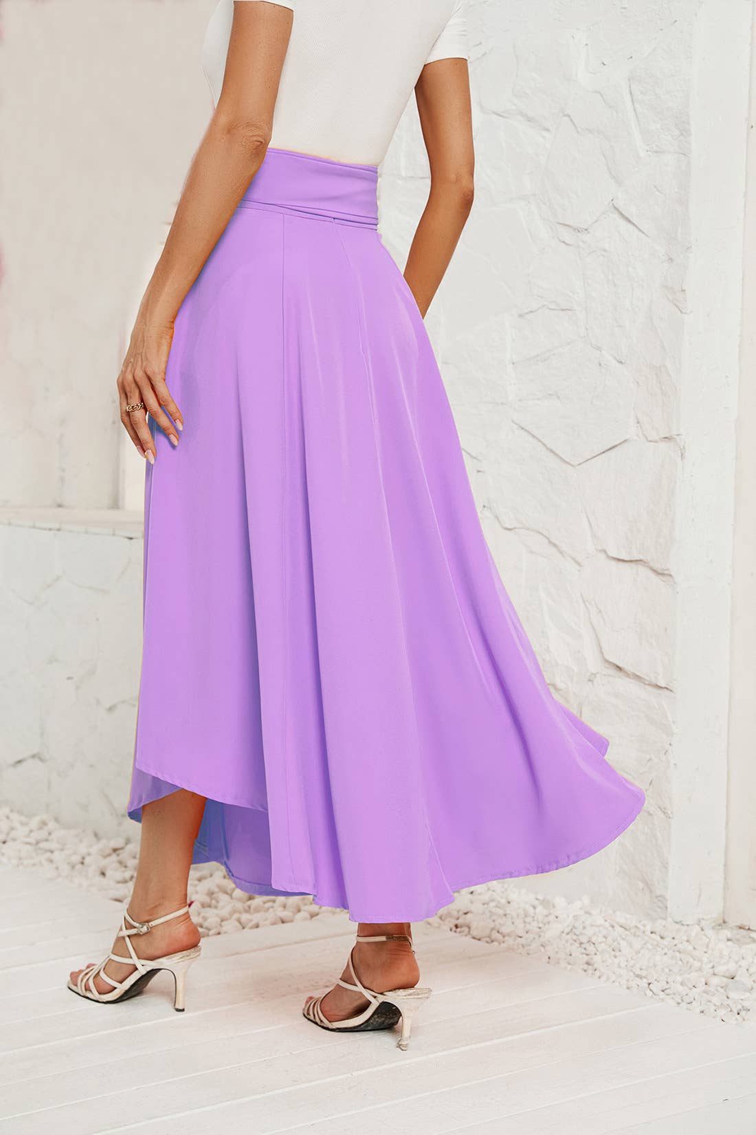 Solid color artistic lace-up skirt