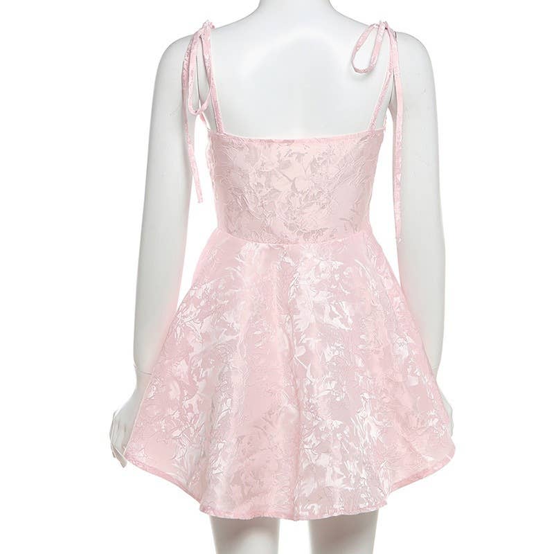 Lace-up jacquard backless one-shoulder dress