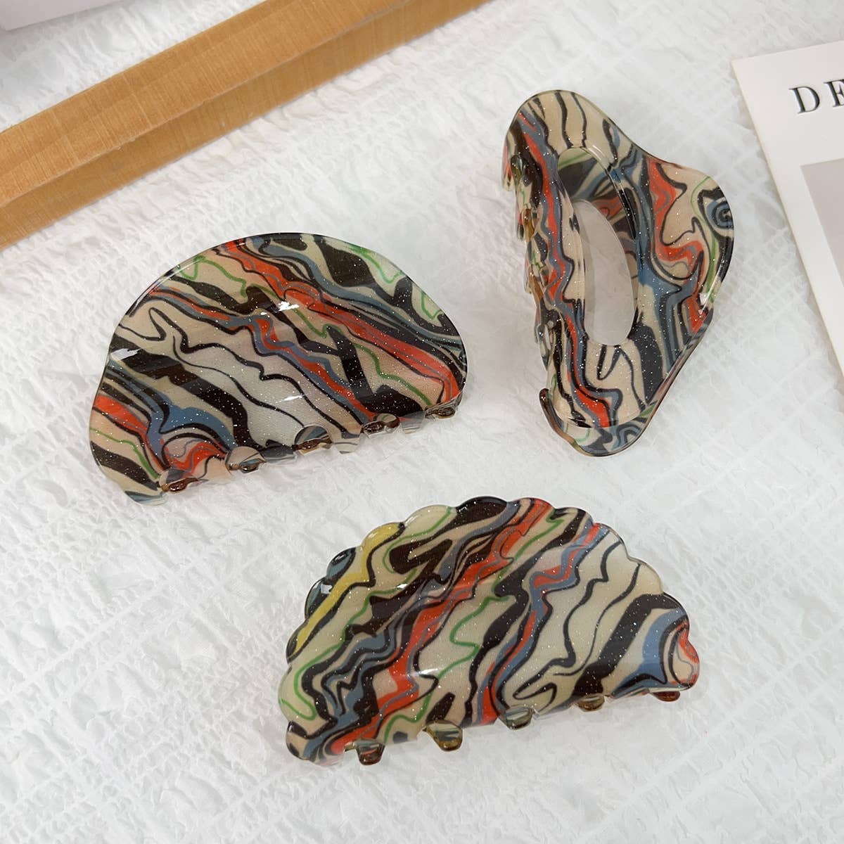 Oil paint-style acrylic gripper hair clips