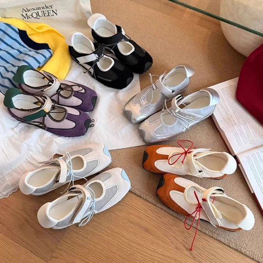 Sheepskin Lace-Up Sporty Mary Jane Shoes