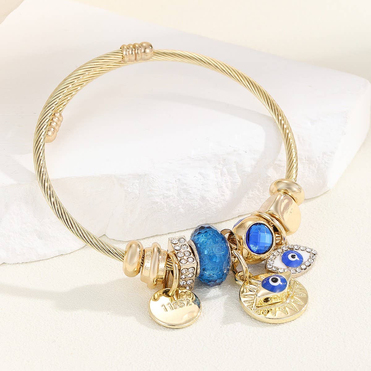 Trendy Gold Steel Bracelet with Enamel Charm