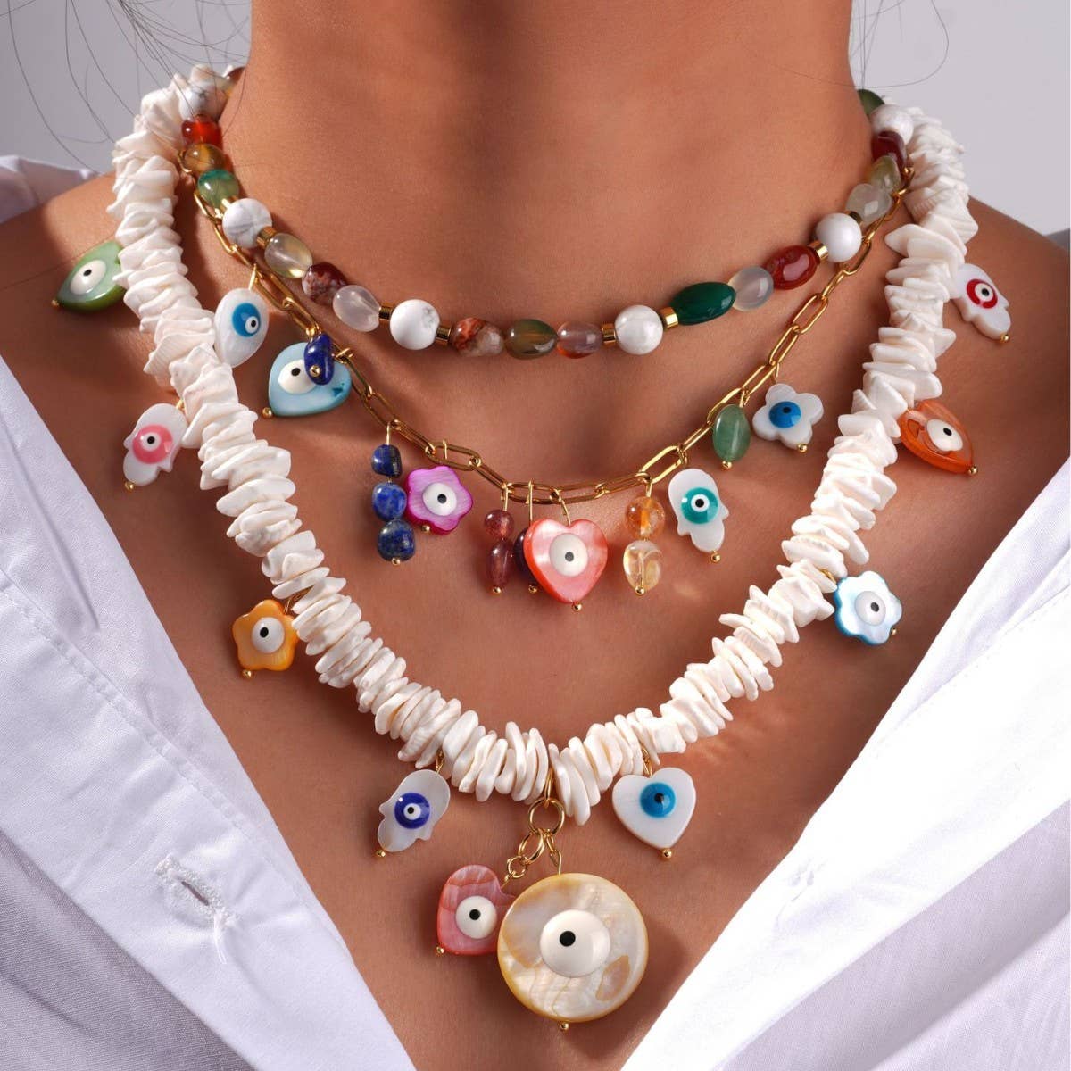 European Style Bohemian Evil Eye Beaded Necklace_CWMM7538