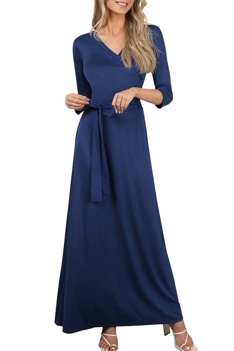 AWDMD283_3/4 Sleeve Knit Long Dress