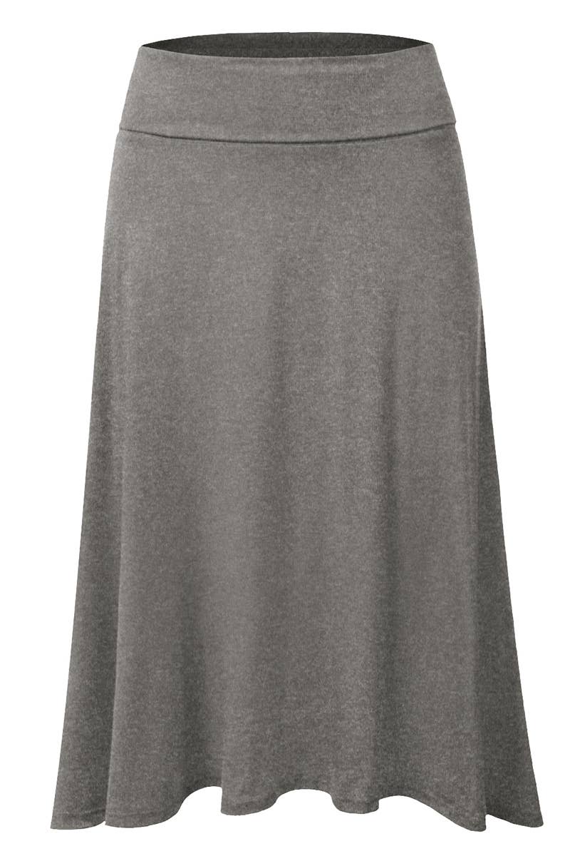 AWBMS204_High Waist Elastic Flared Midi Skirt