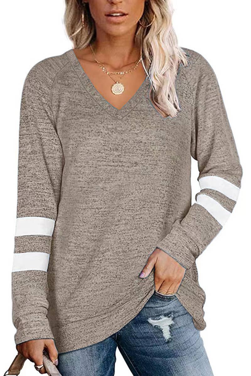 WOMEN OVERSIZED BOYFRIEND V NECK PULLOVER_CWTSTL0303