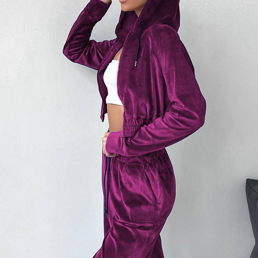 FASHION SPORTS STYLE HOODIE WIDE LEG PANTS SUIT