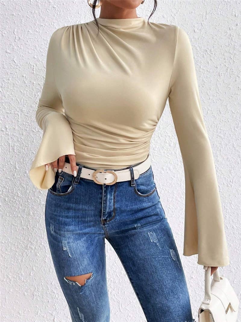 Stylish flared sleeve stand-up collar T-shirt