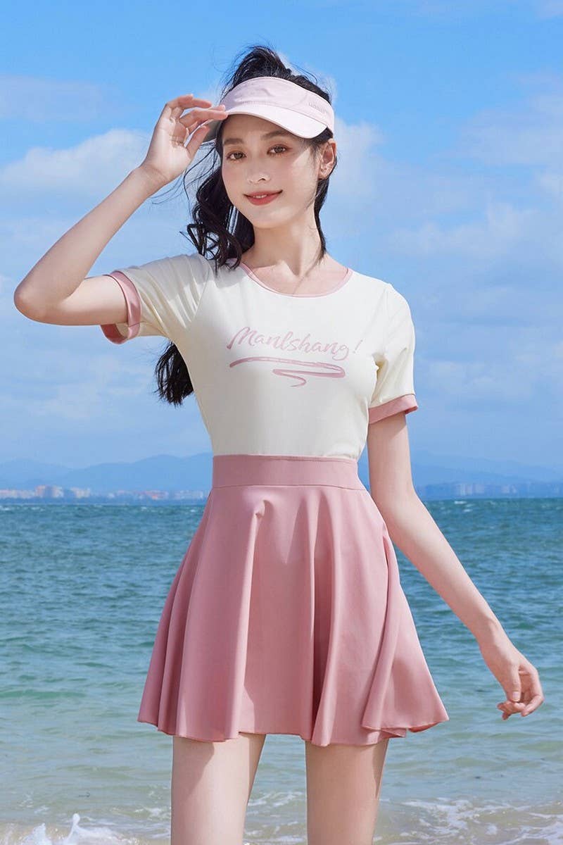 CWMW0862_LETTERING PRINT SHORT SLEEVE ONE PIECE SWIMSUIT