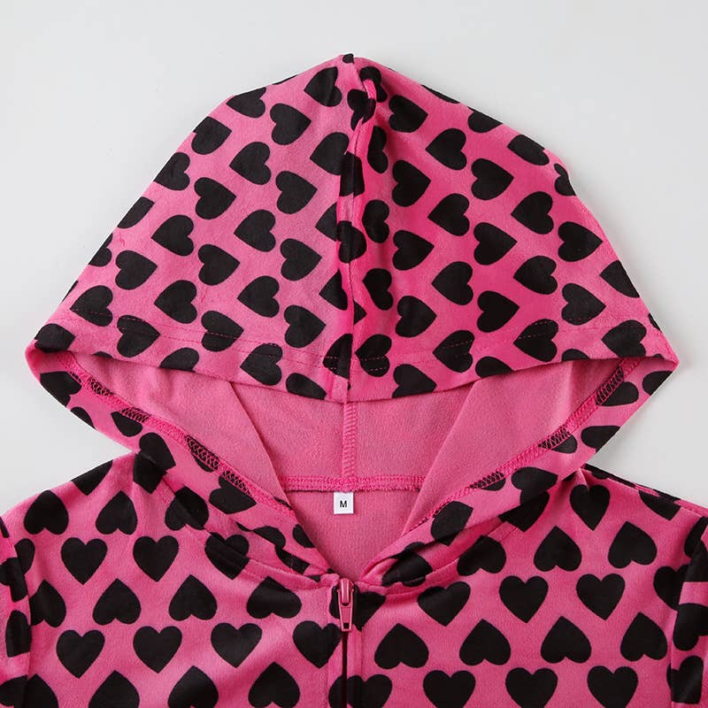 Y2K LOVE PRINTED SUEDE PERSONALITY ZIPPER HOODIE