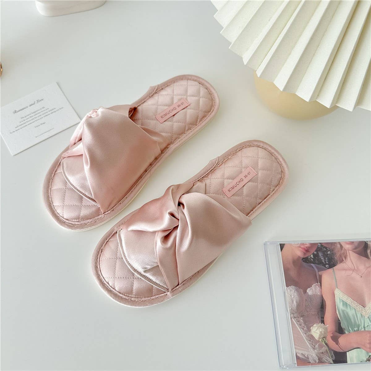 CROSS BOWKNOT FABRIC SLIPPERS INDOOR SLIPPERS