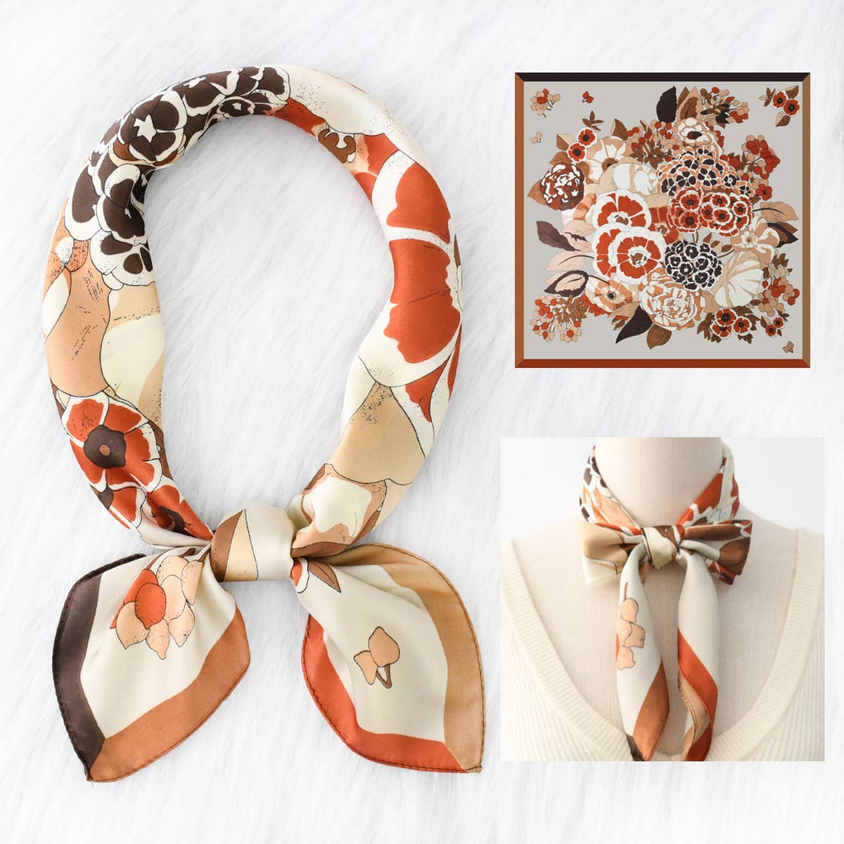 Elegant Floral Satin Scarf for Work & Sun Protecti