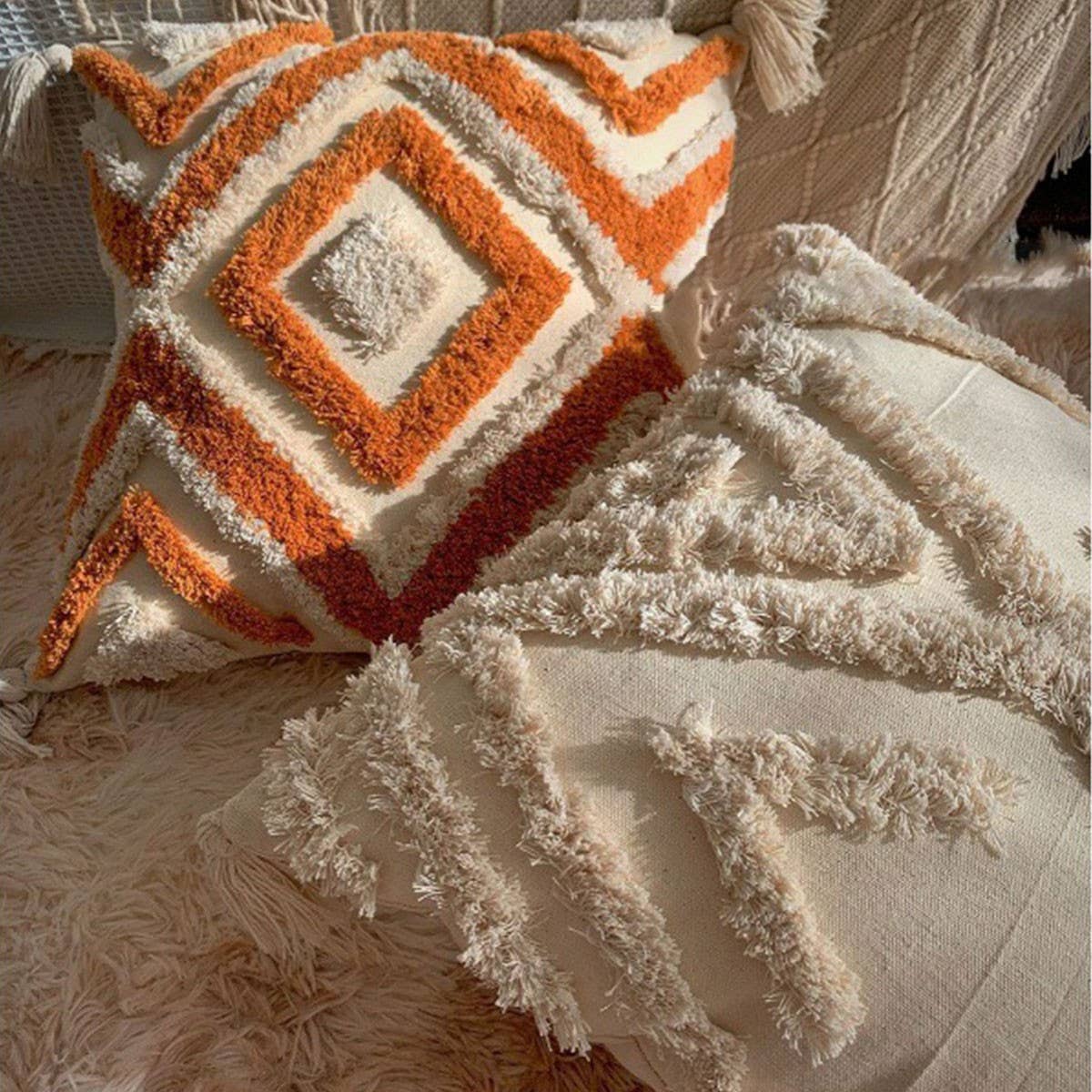 Boho Chic Tufted Tassel Throw Pillow Cover for Sofa_CWMM7702