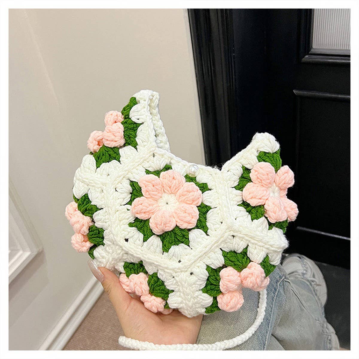 PUFF FLOWER SMALL FRESH HANDMADE CROCHETED BAG_CWAB2405