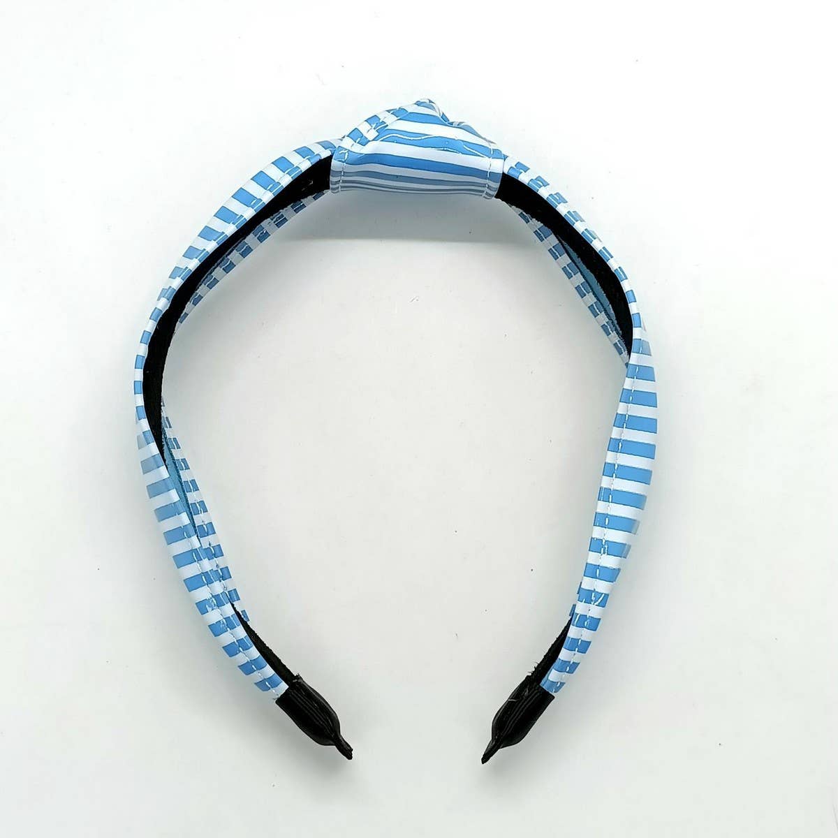 Navy Stripe Wide Knot PU Leather Headband