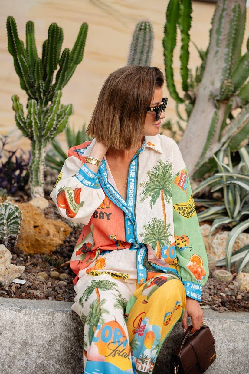 Linen print vacation and casual rope set